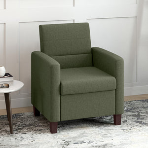 Fauteuil en tissu avec coussin d'assise et patins antidérapants, vert foncé