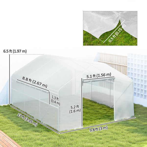Tunnel greenhouse with structure and windows made of UV and wind resistant galvanized steel