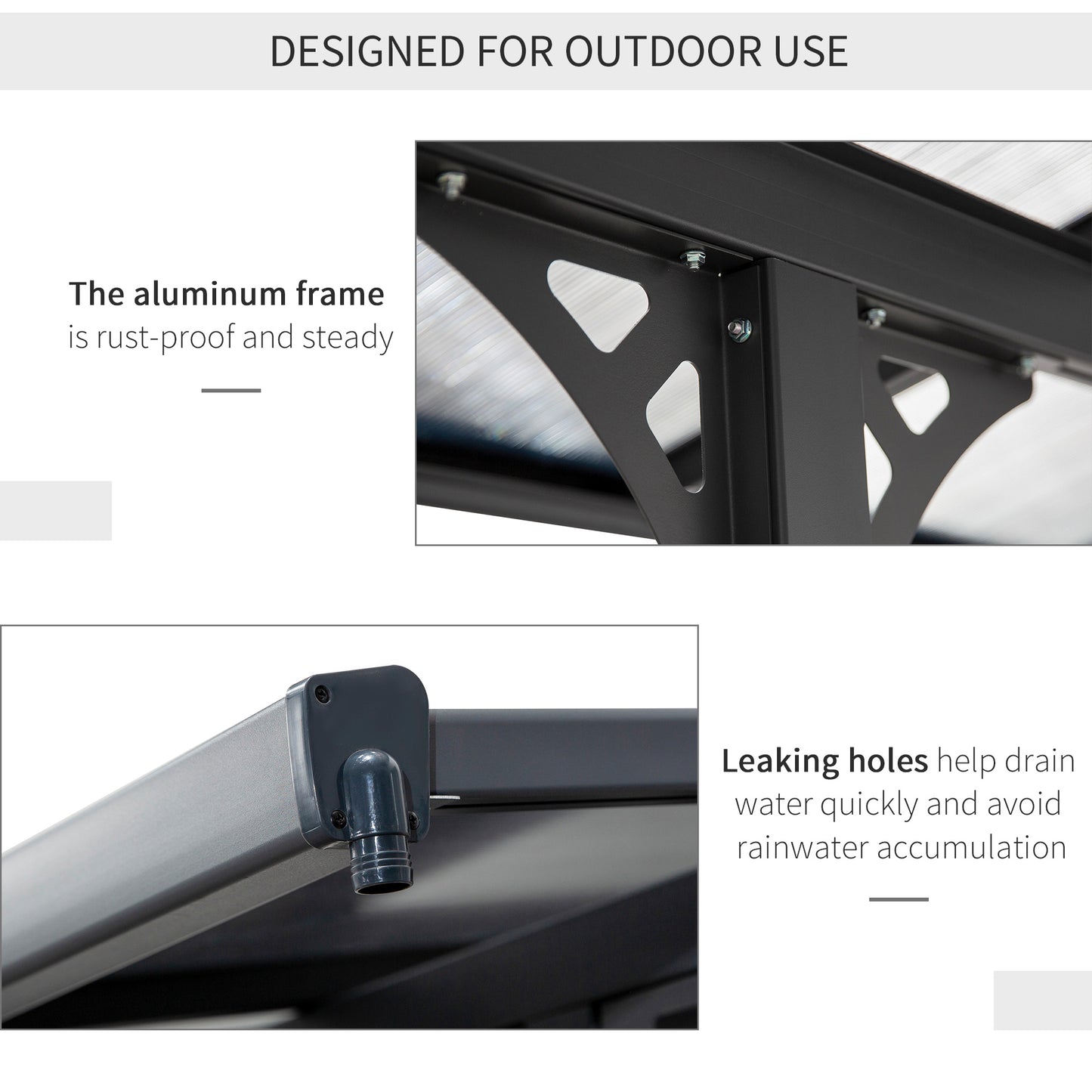 Pergola 14' x 10' avec toit rigide en polycarbonate, hauteur réglable, cadre en aluminium, protection UV, gris