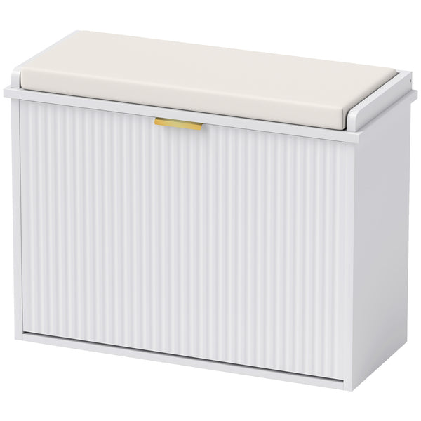 Banc d'entrée avec assise rembourrée et tiroirs rabattables, capacité de charge jusqu'à 120 kg, rangement pour 6 paires de chaussures, blanc