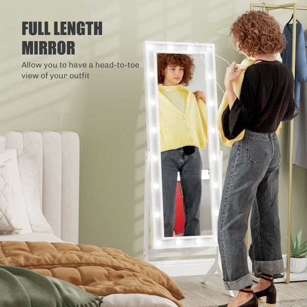Miroir sur pied avec éclairage et angles réglables, 152 x 45 cm, blanc