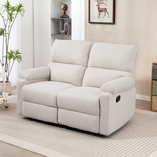 Fauteuil inclinable 2 places avec repose-pieds et dossier divisé, blanc crème