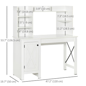 Farmhouse style computer desk with open shelves, white