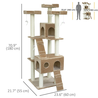 79" Cat Tree with Kitten Scratching Post, Activity Center and Toys, Beige