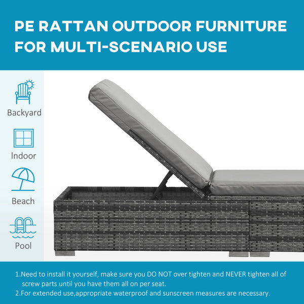Chaise longue de patio avec dossier réglable sur 5 niveaux et coussin, gris mélangé