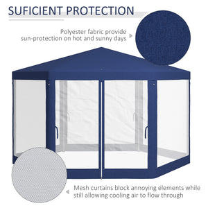 Hexagon Party Tent, Patio Gazebo with Netting Mesh, Blue