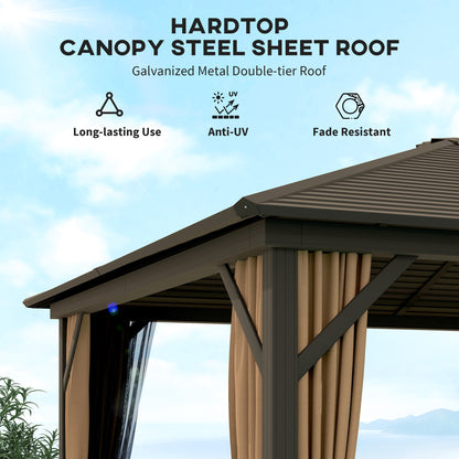 Gazebo 10' x 12' de luxe à toit rigide avec cadre en aluminium pour patio, café