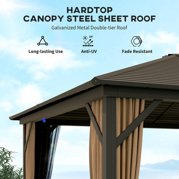 Gazebo 10' x 12' de luxe à toit rigide avec cadre en aluminium pour patio, café