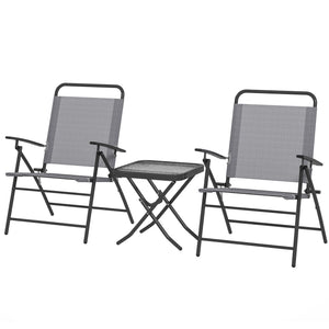 Ensemble bistro pliant avec chaises à dossier réglable et table à plateau en verre, gris