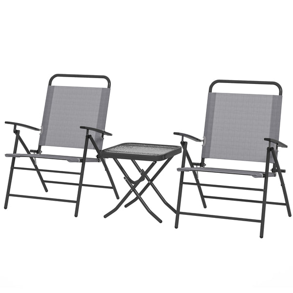 Ensemble bistro pliant avec chaises à dossier réglable et table à plateau en verre, gris