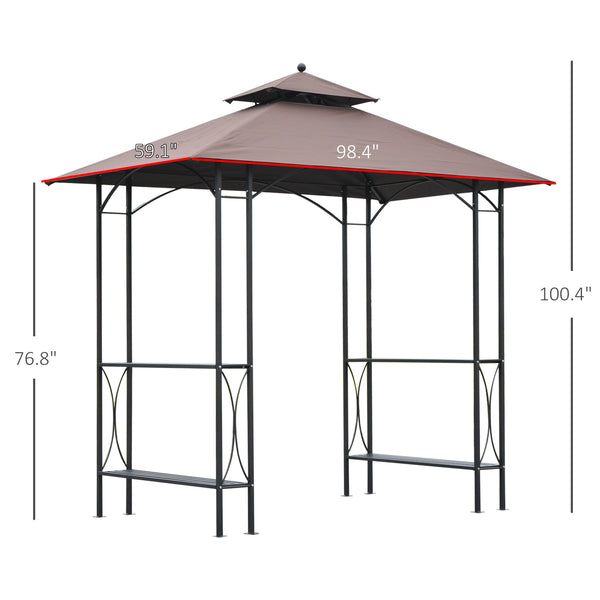 Gazebo pour barbecue à 2 niveaux avec étagère, marron