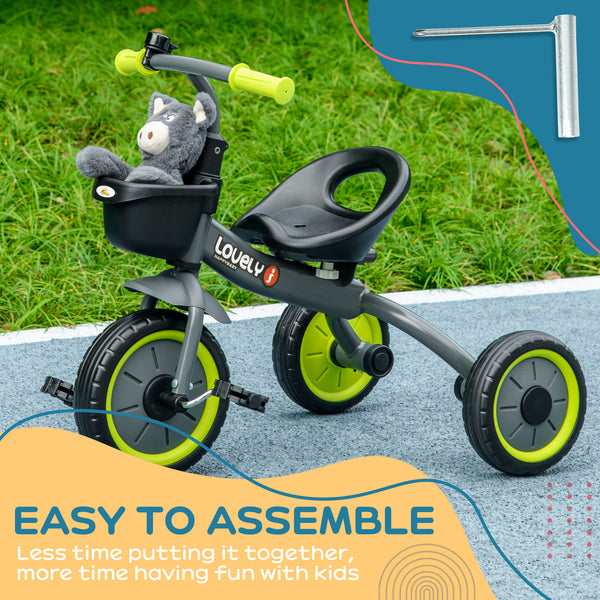 Tricycle for Girls and Boys 2-5 Years Old, Toddler Bike with Adjustable Seat, Basket, Bell, Black