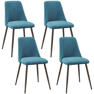 Set of 4 upholstered velvet dining chairs, blue