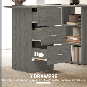 Bureau 47 pouces, étagères de rangement à 3 niveaux avec tiroirs, table d'écriture, gris