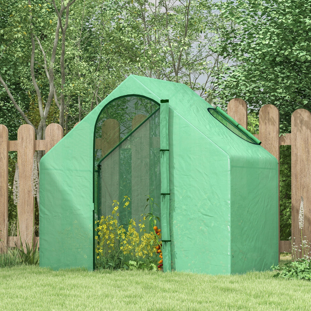 Garden greenhouse with door and top window