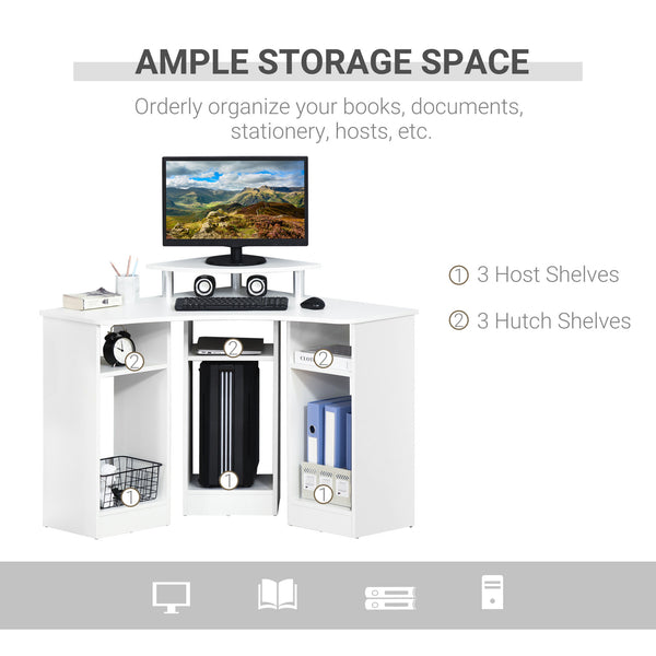 L-shaped computer desk with monitor stand, white