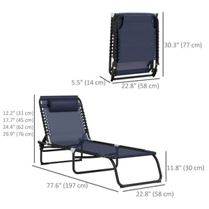 Lot de 2 chaises longues pliantes, réglables avec appui-tête, inclinables, bleu foncé