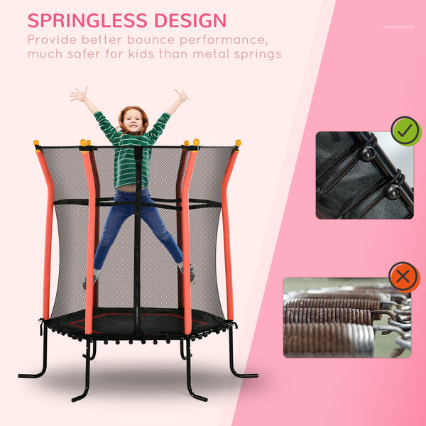 Trampoline 64" pour enfants, intérieur/extérieur, avec filet de protection, poteau élastique épais et rembourré, cadeau pour les 3 à 10 ans, rouge