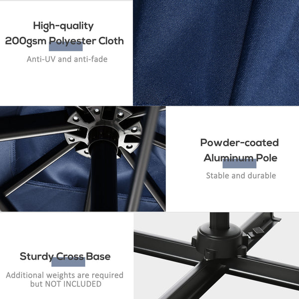 Parasol déporté carré de 8 pieds avec rotation à 360°, bleu foncé