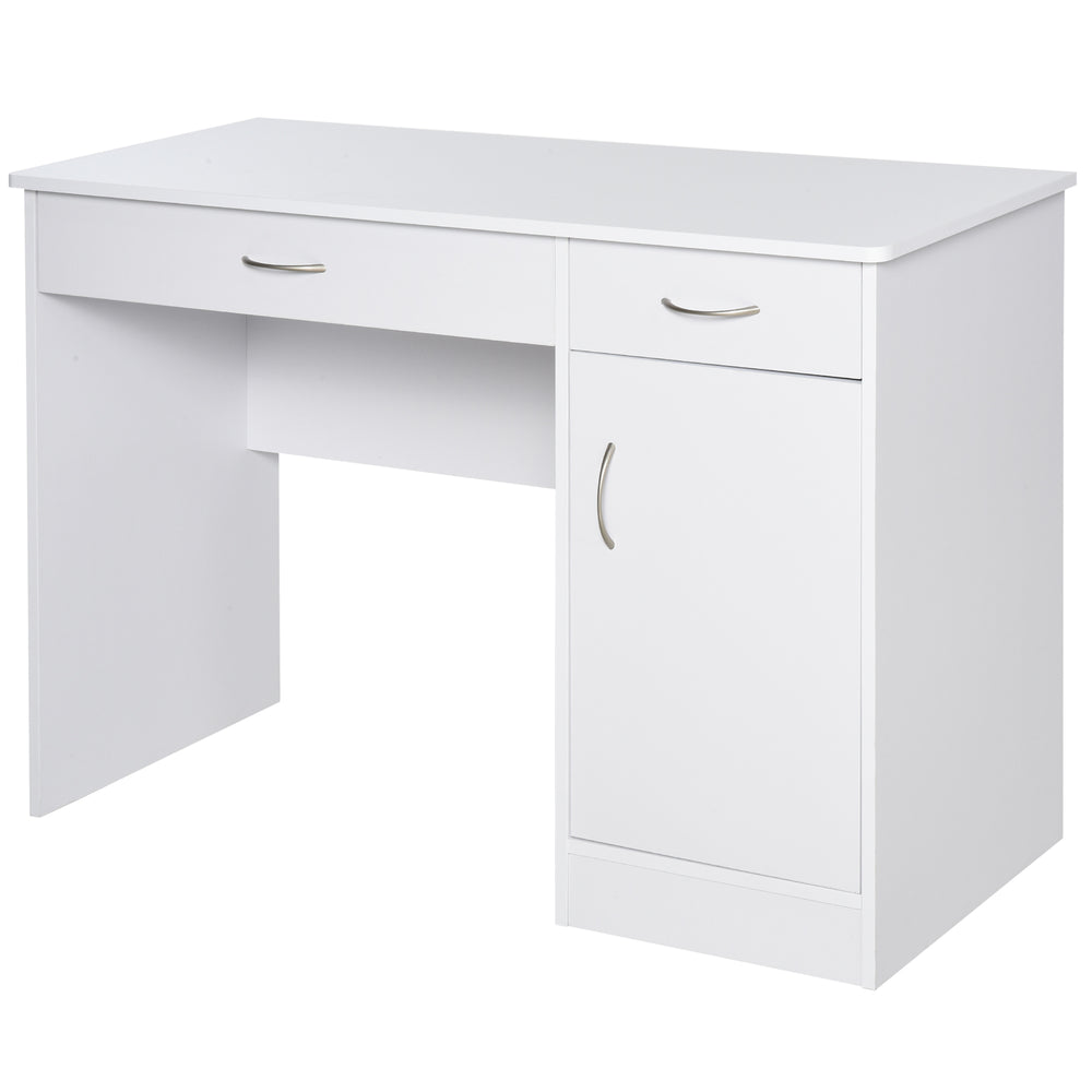 Bureau d'ordinateur avec tiroirs de rangement, armoire et étagère réglable, blanc