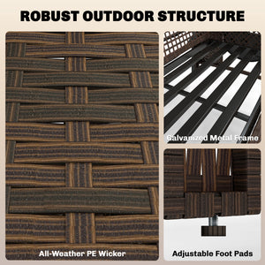 Double patio lounge chairs with cushions, PE wicker, adjustable backrest and side tables, brown/cream