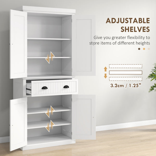 Kitchen Pantry, Freestanding Storage with Drawer, Doors, White