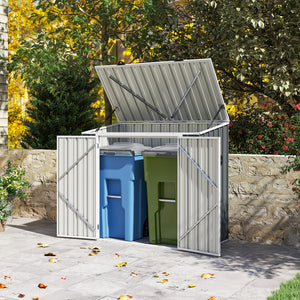 Garden shed with storage for a bin, double lockable door and hinged lid