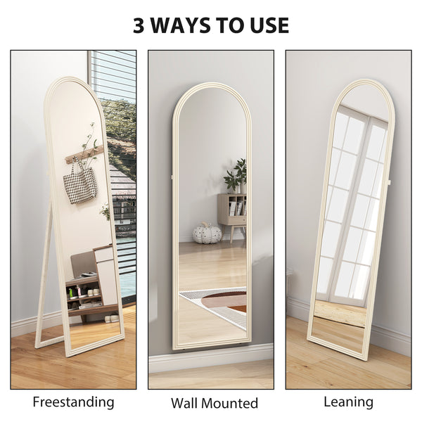 Full-length arched floor mirror with faux stone frame, white