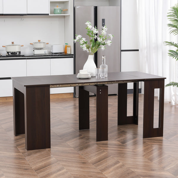 Extendable dining table, extendable kitchen table for small spaces, seats up to 6, dark brown