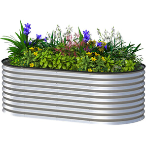 Jardinière ovale surélevée galvanisée, couleur argent