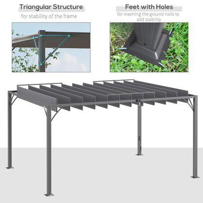 Pergola d'extérieur 12,8' x 9,7' avec toit rétractable en aluminium, gris
