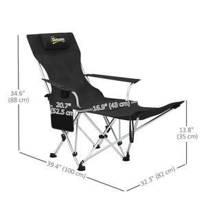 Lot de 2 chaises de camping inclinables avec repose-pieds et appui-tête, porte-gobelet, sac de rangement, noir