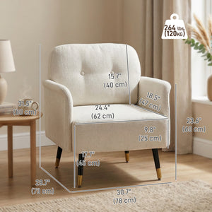 Modern Upholstered Accent Chair with Metal Legs, Cream White
