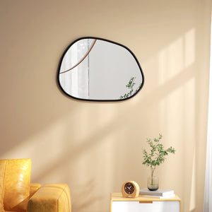 Decorative irregular mirror with pine frame, black