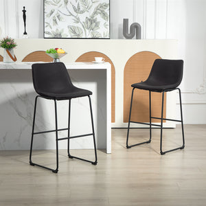 Ensemble de 2 tabourets de bar style vintage en similicuir, avec repose-pieds, marron foncé.