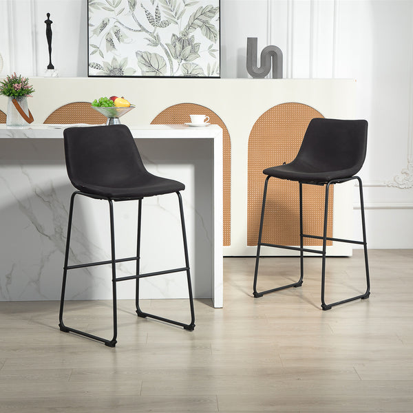 Ensemble de 2 tabourets de bar style vintage en similicuir, avec repose-pieds, marron foncé.