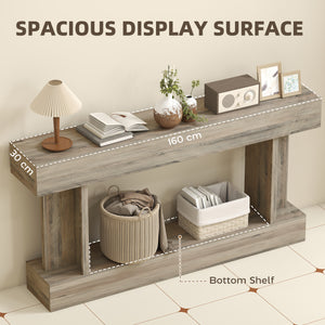 Console style vintage, étroite, avec étagère de rangement, marron clair