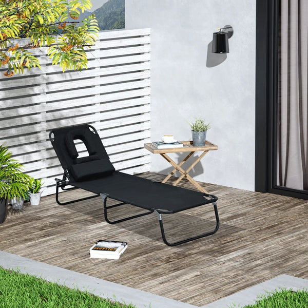 Folding chaise lounge with 4-position adjustable backrest, black