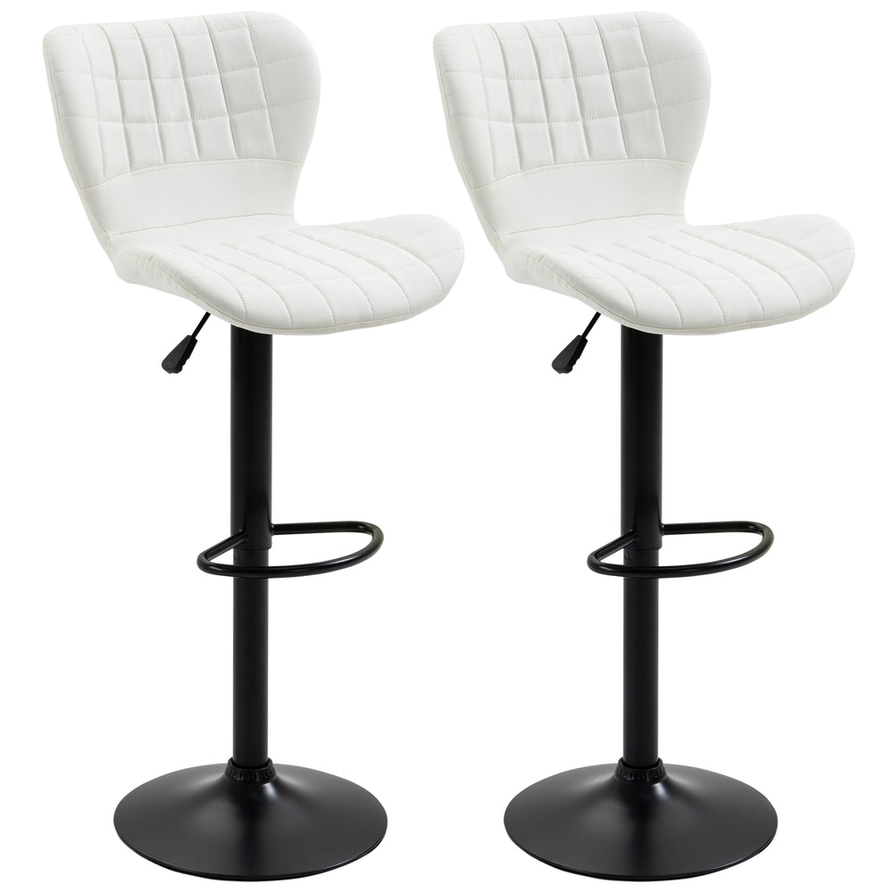 Set of 2 faux leather bar stools with backrest and footrest, white
