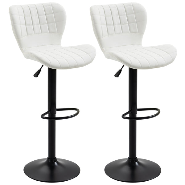 Set of 2 faux leather bar stools with backrest and footrest, white
