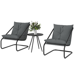 3-Piece Patio Outdoor Bistro Set with 2 C-Spring Chairs and Round Table for Balcony, Light Gray