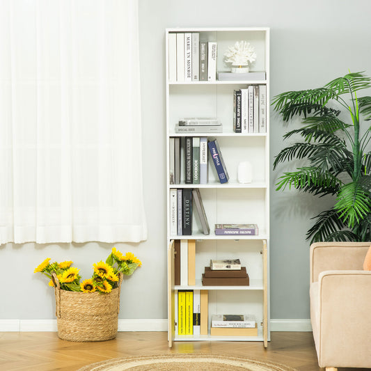 4-Tier Open Bookcase with Doors for Living Room, Bathroom, Office, Oak