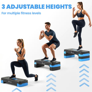 Plateforme de step aérobique réglable sur 3 hauteurs avec surface antidérapante – Bleu