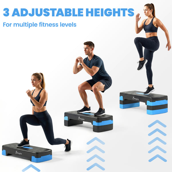Plateforme de step aérobique réglable sur 3 hauteurs avec surface antidérapante – Bleu