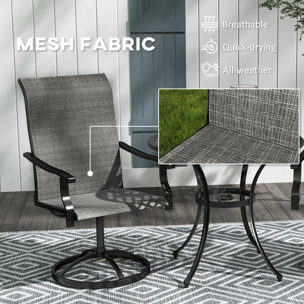 Lot de 2 chaises de salle à manger pivotantes d'extérieur, dossier haut et filet toutes saisons, gris