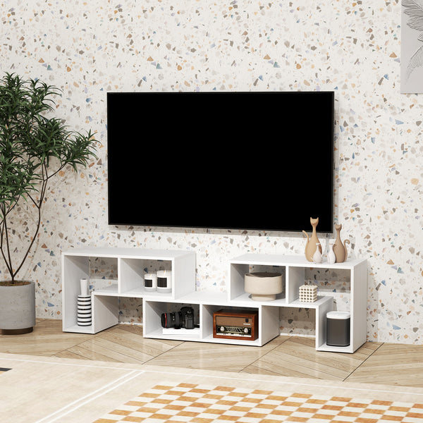 Meuble TV modulable 3 pièces avec 6 compartiments pour téléviseur jusqu’à 75 po – Blanc