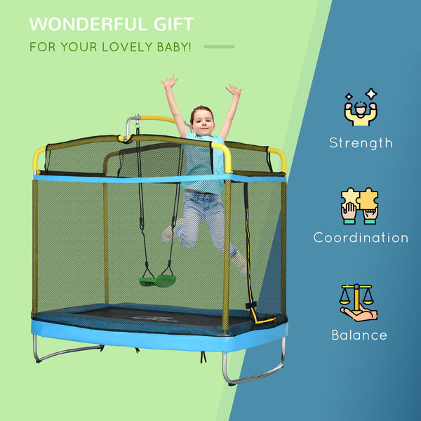 7ft Trampoline with Safety Enclosure, Gymnastics Bar and Swing