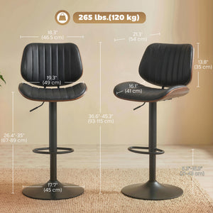 Ensemble de 2 tabourets de bar, pivotants, avec dossier, hauteur réglable, noirs