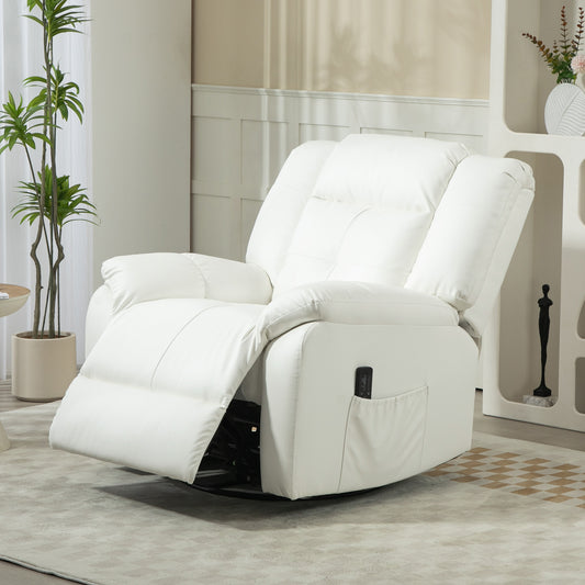 Fauteuil inclinable massant à vibrations 8 points en cuir, pivotant, poches latérales, pour salon, blanc crème