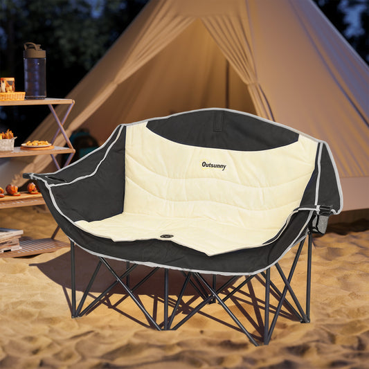 Chaise de camping portable Outsunny, chaise de camping double avec porte-gobelets et sac de transport, capacité de charge : 250 kg, kaki
